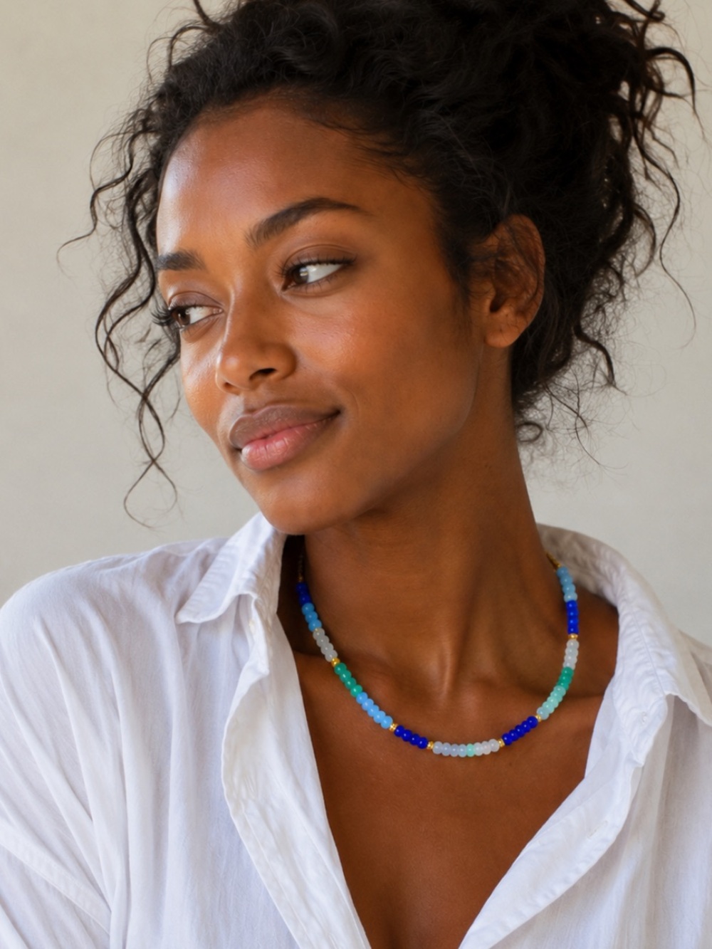 New! Colorful Preppy Blue Green Glass Beaded Dopamine Necklace NWOT 5006